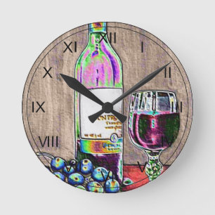 Horloge Ronde Impressionistic Wine and Grapes Art Clock