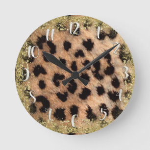 Horloge Ronde Imprimé animal léopard guépard paillettes dorées m