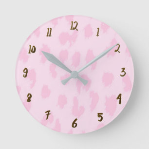 Horloge Ronde Imprimé tache de léopard rose clair personnalisé