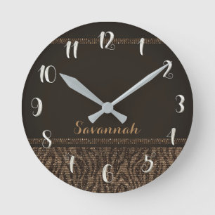 Horloge Ronde Imprimé Zèbre Brun Tan Paillettes Pailletées Glamo