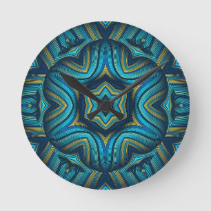Horloge Ronde Incroyable art de mandala abstrait bleu et jaune