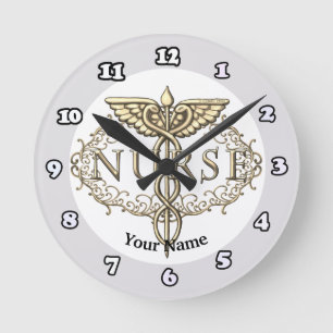 Horloge Ronde Infirmière caducée en cuivre fantaisie