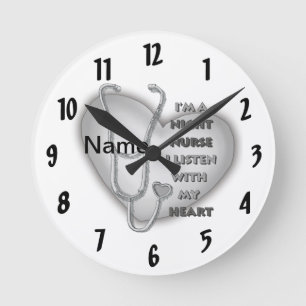 Horloge Ronde Infirmière de nuit Grey Heart
