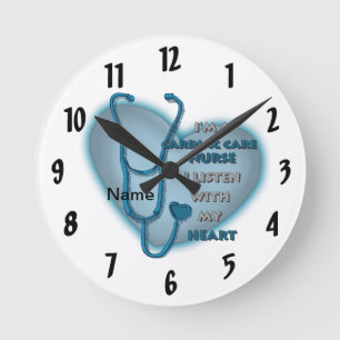 Horloge Ronde Infirmière en soins cardiaques Blue Heart