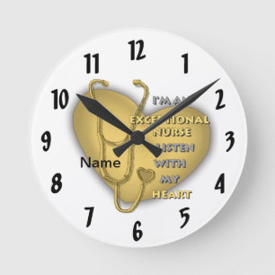 Horloge Ronde Infirmière exceptionnelle à coeur jaune