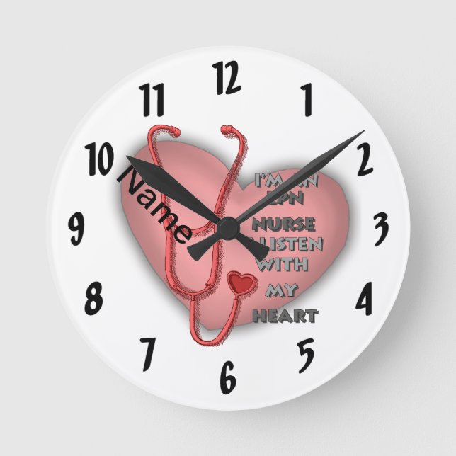 Horloge Ronde Infirmière LPN du Coeur Rouge (Recto)