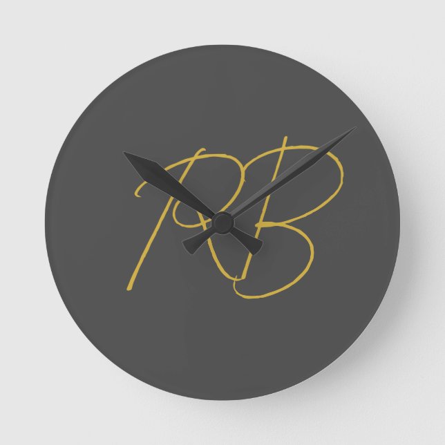 Horloge Ronde Initiales du monogramme couleur or gris moderne (Recto)