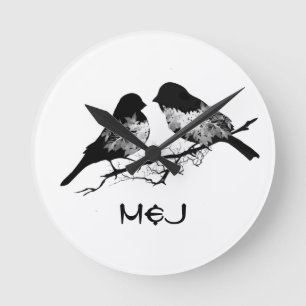 Horloge Ronde Inséparables faits sur commande de nom ou de