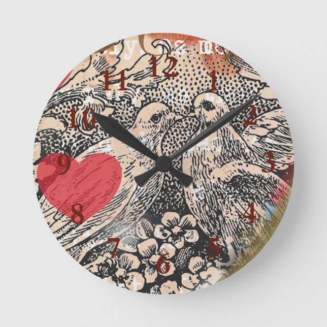 Horloge Ronde Inséparables Heart Red Art Collage (Recto)