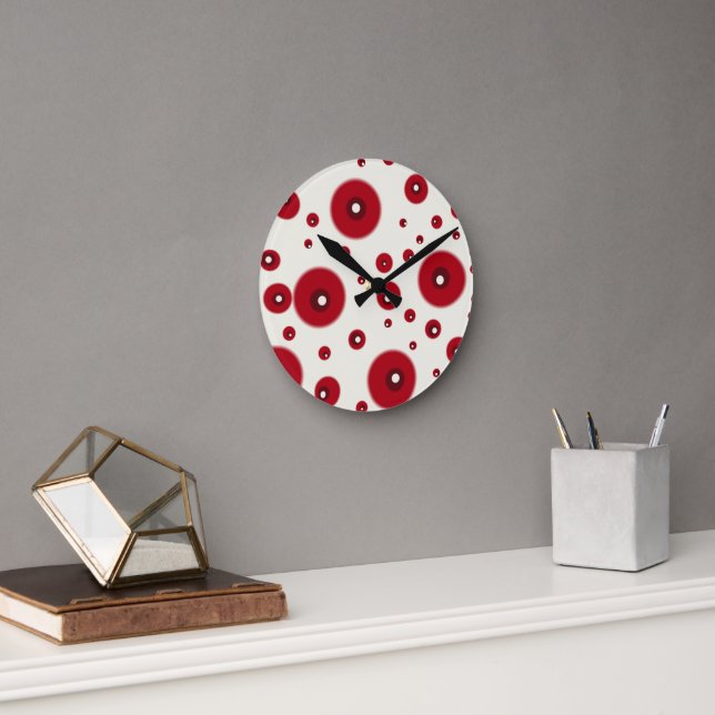 Horloge Ronde Ivory Red Dots Funky Whimsical Circle Pattern  (Bureau)
