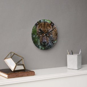 Horloge Ronde Jaguar Sauvage Dans La Forêt,