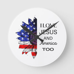 Horloge Ronde J'aime Jésus et l'Amérique aussi