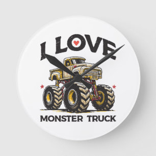 Horloge Ronde J'aime les monstres camions