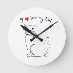 Horloge Ronde J'aime mon chat, mignonne, Cool