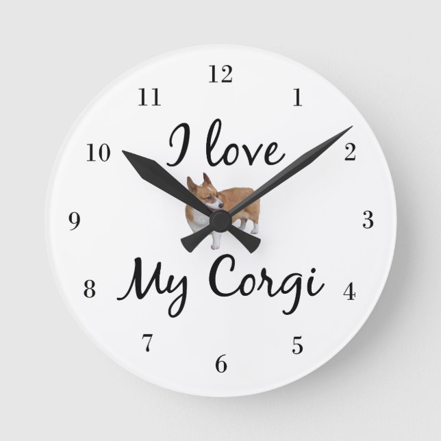 Horloge Ronde J'Aime Mon Corgi (Recto)