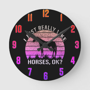 Horloge Ronde J'Aime Vraiment Les Chevaux, Ok