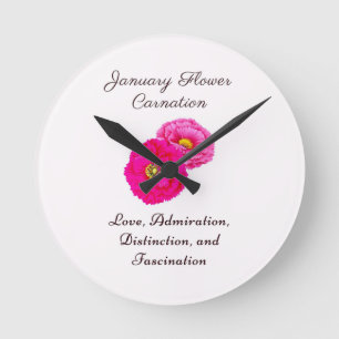 Horloge Ronde Janvier Mois de naissance Fleur Carnation Élégante