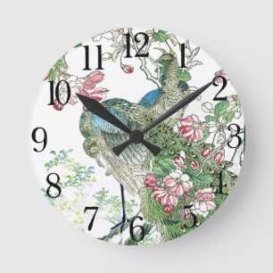 Horloge Ronde Japan Peacock Birds Crabapple Blossoms Wall Clock