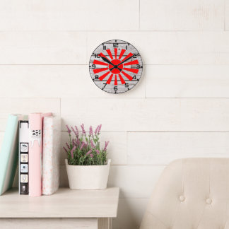 Horloge Ronde Japon Soleil Levant Décor Murale Bois Vintage Grai