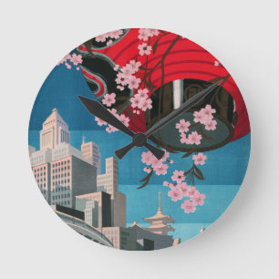 Horloge Ronde Japon Tokyo Vintage Affiche de voyage japonaise