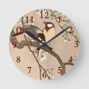 Horloge Ronde Japonais Asiatique Koson Bird Chickadee Songbird