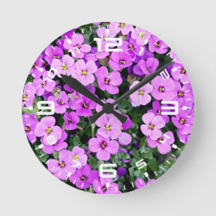 Horloge Ronde Jardin aux fleurs violettes