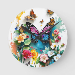 Horloge Ronde Jardin aux papillons   Conception de printemps ins