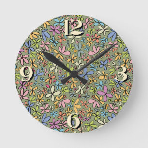 Horloge Ronde Jardin de fleurs sauvages abstraites colorées