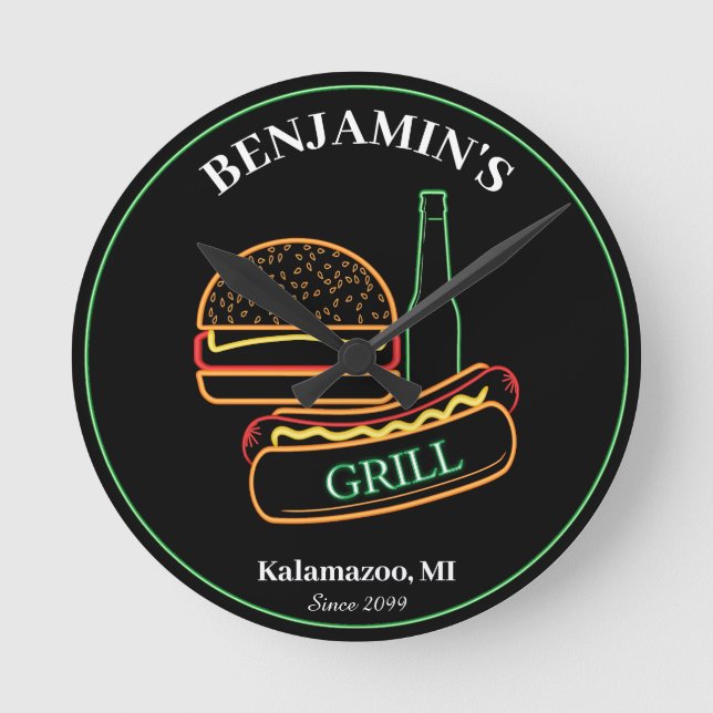 Horloge Ronde Jardin Grill avec Burgers Hot Dogs Bière (Recto)
