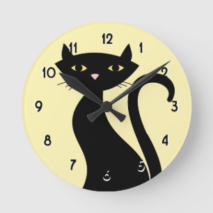 Horloge Ronde Jaune de Cat noir rétro