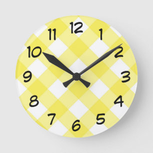 Horloge Ronde Jaune soleil En vichy Motif