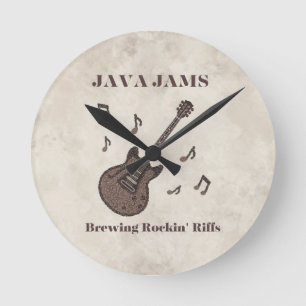 Horloge Ronde Java Jams-Brassin' Riffs Rockin'-Café-Guitare-