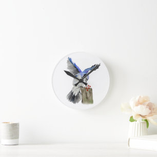 Horloge Ronde Jay bleu d'oiseau de la forêt