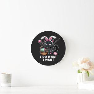 Horloge Ronde je fais ce que je veux Pâques Chat