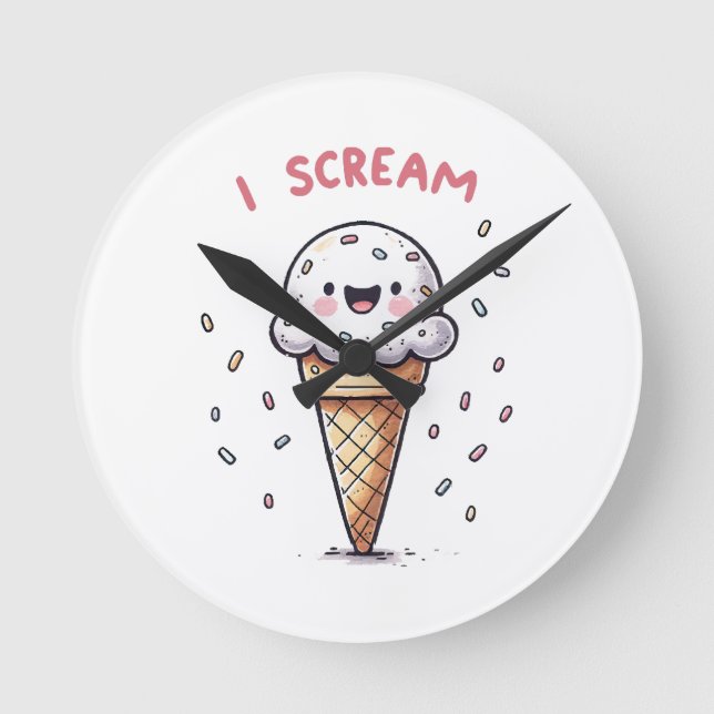 Horloge Ronde Je hurle un cône de crème glacée avec des arroses (Recto)