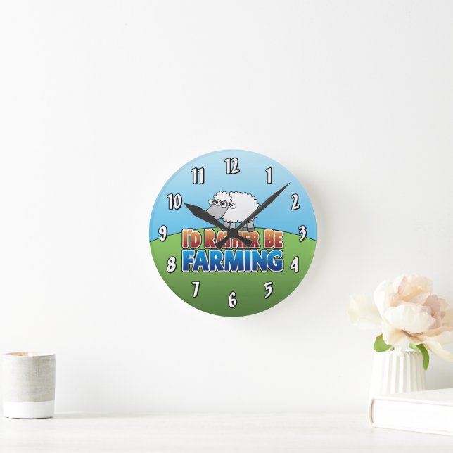 Horloge Ronde Je préfère cultiver - Moutons (Maison)