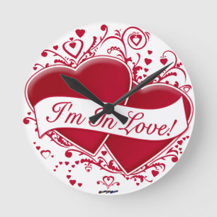 Horloge Ronde Je suis en amour ! Cœurs rouges