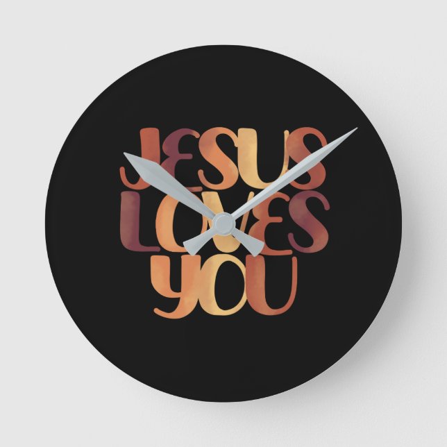 Horloge Ronde Jésus aime la typographie chrétienne Design (Recto)