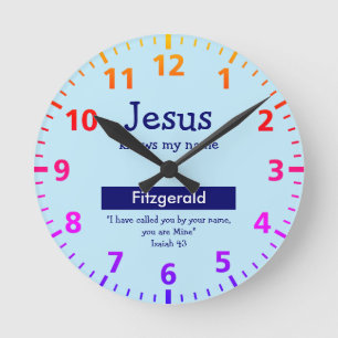 Horloge Ronde JÉSUS CONNAÎT MON NOM Bleu Maigre Personnalisé Gar