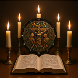 Horloge Ronde Jésus Est Ici Religieux