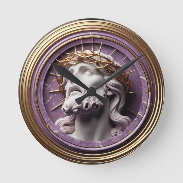 Horloge Ronde Jésus regarde dans les cieux avec des épines (Recto)