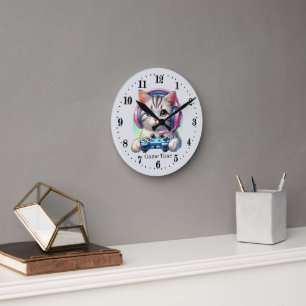 Horloge Ronde Jeu cool temps chat personnalisable