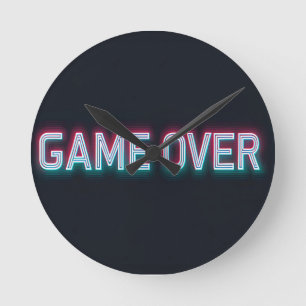 Horloge Ronde Jeu sur néon signe   Design d'arcade rétro brillan