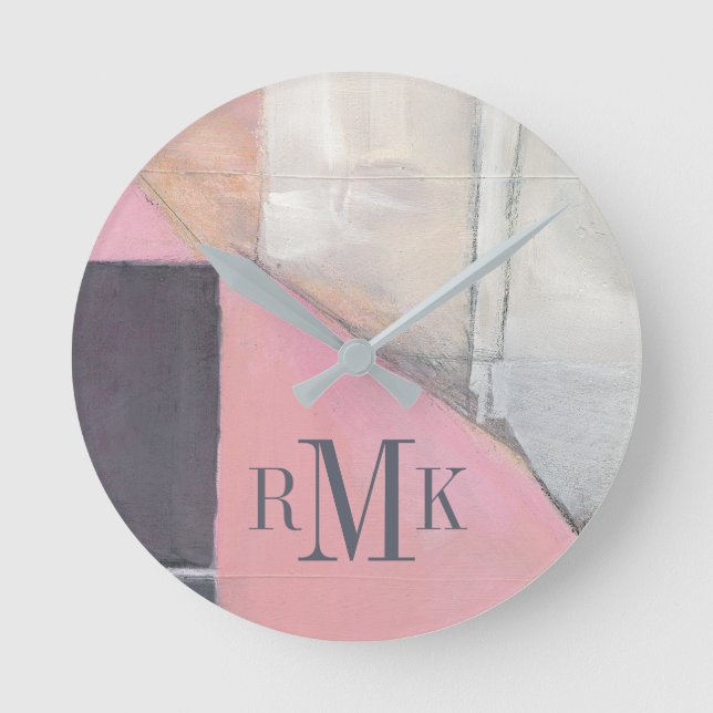 Horloge Ronde Jeune mariée de rougissement du monogramme | (Recto)