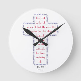 Horloge Ronde John 3:16 Croix rouge, blanche et bleue