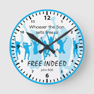 Horloge Ronde John 8:36 Si le Fils vous définit Bleu EN EFFE