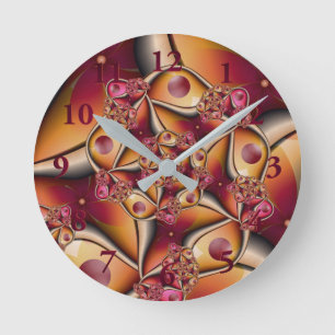 Horloge Ronde Joie Colorée Abstrait Orange Rouge Fantaisie Fract