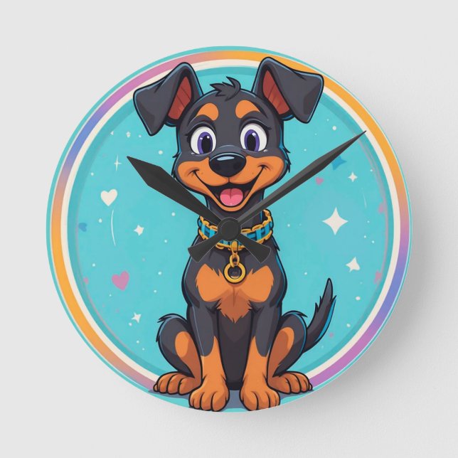 Horloge Ronde Joli chien de dessin avec collier (Recto)
