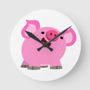 Horloge Ronde Joli Cochon De Caricature En Rire