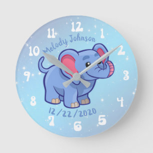 Horloge Ronde Joli éléphant monogramme nom & jour de naissance n